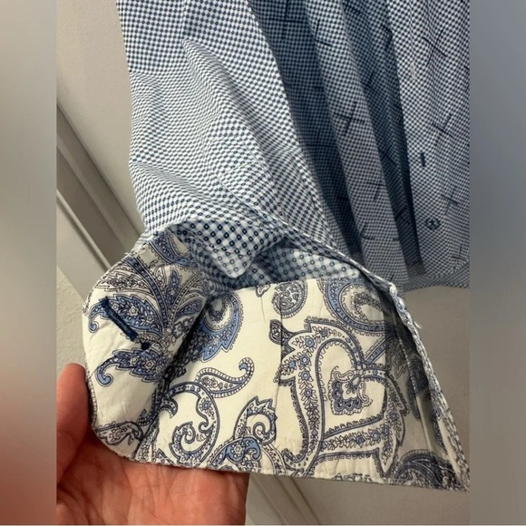 Bugatchi Men’s Large Classic fit long sleeve shirt (fits XL) Blue X Pattern - Picture 5 of 11